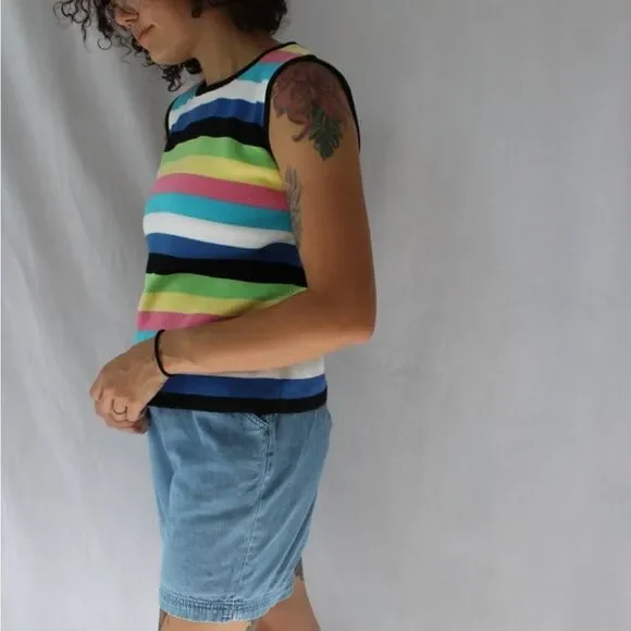 100% Cotton Colorful Striped Vintage Hampshire Studio Tank top size Medium - Picture 2 of 8